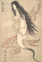 Onoe Matsusuke als Geist der ermordeten Ehefrau Oiwa in Eine Horrorgeschichte aus Yotsu ..., 1812.