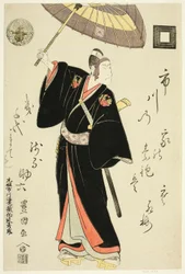 Der Schauspieler Ichikawa Danjuro VI als Sukeroku im Stück "Omiura Date no Nebiki," aufgeführt im Nakamura-Theater im dritten Monat, 1799