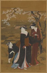 Drei Frauen unter einem blühenden Kirschbaum am Meer, 1769-1825