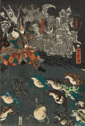 Nikushi der Froschgeist beschwört einen magischen Kampf der Frösche in Tateyama in der Provinz Etchu, 1864