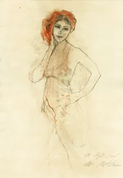 Nachdenkliche Frau mit rotem Turban