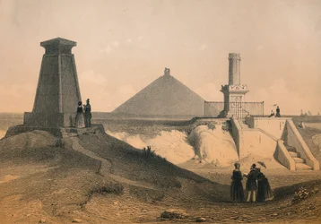 Kriegsdenkmäler auf dem Schlachtfeld von Waterloo, Belgien, Mitte des 19. Jahrhunderts