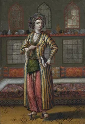 Eine edle Dame von Konstantinopel trägt Hammam-Schuhe