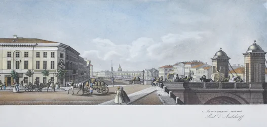 Die Anichkov-Brücke aus dem Panorama des Newski-Prospekts