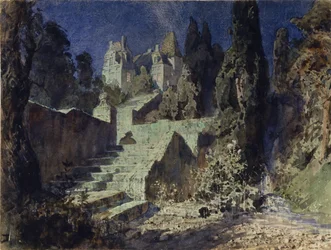 Bühnenbild für die Oper Die scharlachrote Rose von N. Krotkov, 1884