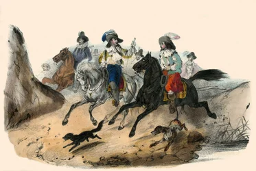 Le defi, entre 2 gentilhommes. in Album Grotesque, Choix de Types Remarkable, Illustrationen von Victor Adam, Paris, um 1850
