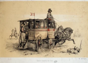 Pariser Omnibuswagen - Lithografie von Adam, ca. 1840