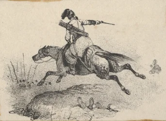 Soldat auf galoppierendem Pferd, Mitte des 19. Jahrhunderts