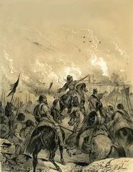 Die Gallier eroberten Rom nach der Schlacht an der Allia im Jahr 390. Gravur von Victor Adam (1801-1866) im Buch "Frankreich im Mittelalter" veröffentlicht von den Ardant-Brüdern im mittleren 19. Jahrhundert.