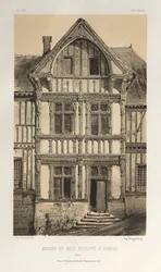 Architektur Pittoresque oder Denkmäler des 15. und 16. Jahrhunderts: Schlösser Frankreichs des 15. und 16. Jahrhunderts: Pl. 25, Holzgeschnitztes Haus in Cravan (Yonne)