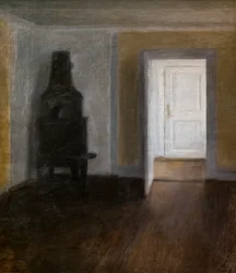 Die weiße Tür (Interieur mit dem alten Ofen)