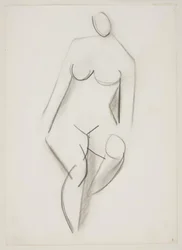 Sitzende nackte Frau von vorne gesehen