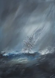HMS Beagle im Sturm vor Kap Hoorn am 24. Dezember 1832
