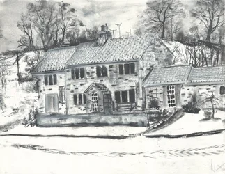 Osmotherley Gebäude im Winterschnee
