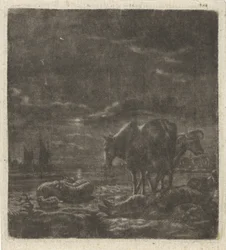 Nachtlandschaft mit schlafendem Hirten und Vieh