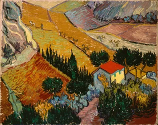 Landschaft mit Haus und Pflüger
