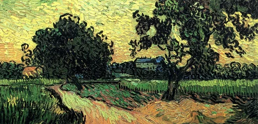 Landschaft mit dem Schloss von Auvers bei Sonnenuntergang