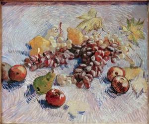 Stillleben mit Trauben, Äpfeln, Zitronen und Birne