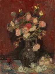 Vase mit chinesischen Astern und Gladiolen
