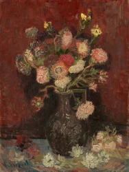 Vase mit Chinaastern und Gladiolen