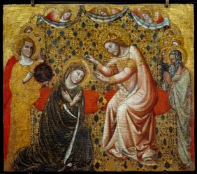 Krönung der Jungfrau. Holzgemälde von Vitale da Bologna (1289/1309-1359/1369). Paris, Musée du Louvre.
