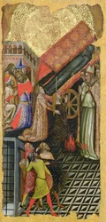 Heilung der Tochter von Kaiser Konstantin, Das Begräbnis des Heiligen Antonius (oben); Die Tochter von Kaiser Konstantin vom Teufel besessen (unten)