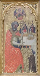 Der heilige Petrus segnet einen Pilger, um 1350