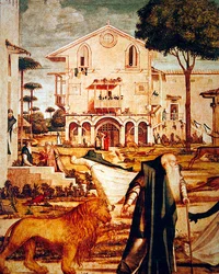 Der heilige Hieronymus zähmt den Löwen (Detail)