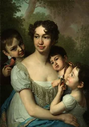 Porträt von Yelena Balashova mit Kindern, um 1811