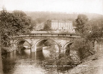 Chatsworth House und die Brücke über den Fluss Derwent, Derbyshire, 1853