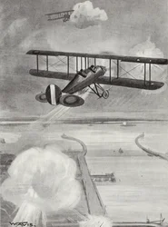 Staffelführer Richard Davies und Flugleutnant Richard Peirse werfen Bomben auf die U-Boot-Station in Zeebrugge unter schwerem Beschuss, 23. Januar 1915