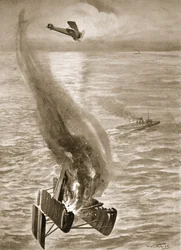 Die Zerstörung eines deutschen Wasserflugzeugs durch Flight-Sub-Lieutenant Ince vor der belgischen Küste