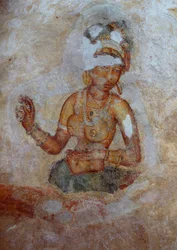 Sri Lanka, Fresko von Mädchen im archäologischen Komplex von Sigiriya (UNESCO-Welterbeliste)