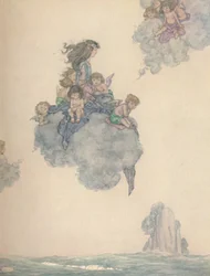 Mit dem Rest ihrer Kinder der Luft, hoch über der rosigen Wolke