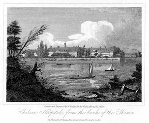 Chelsea Hospital, von den Ufern der Themse, London, 1816