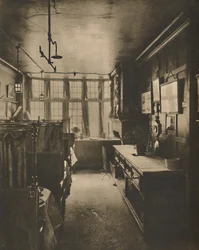 Erster Stock Grillraum des Cock mit Blick auf die Fleet Street, ca. 1935