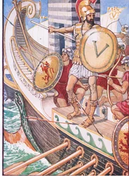 Er wurde zum Ziel für jeden Pfeil, Illustration aus Die Geschichte Griechenlands, 1930er Jahre