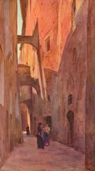 Eine Straße in Siena, um 1900