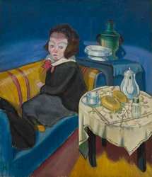 Junge Frau am Tisch (Samowar)