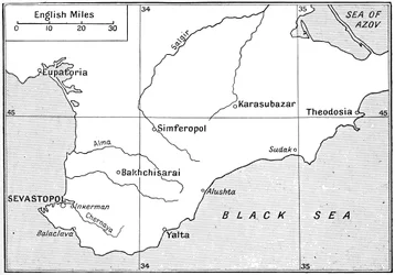 Karte des Gebiets, in dem in den 1850er Jahren der Krimkrieg ausgetragen wurde, um 1920