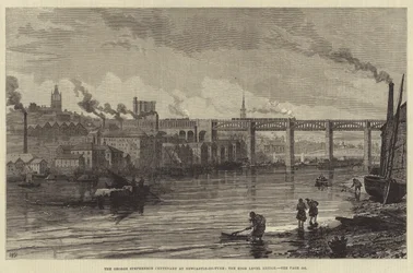 Das George Stephenson-Jubiläum in Newcastle-on-Tyne, die Hochbrücke