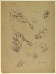 Blatt mit Studien von Händen eines Geigenspielers, 1878