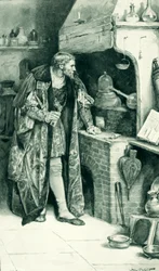Jakob IV. als Alchemist in seinem Labor