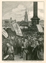 Öffentliche Versammlung auf dem Trafalgar Square zur Erinnerung an den Bloody Sunday (Gravur)