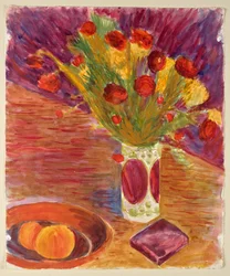 Blumenvase und Obstschale