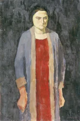 Dame mit blauem Mantel