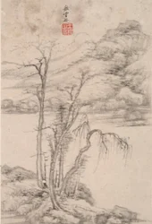 Landschaft im Stil verschiedener alter Meister: Landschaft nach Ni Zan (1301