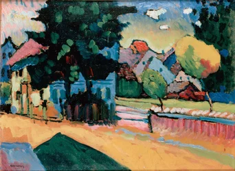 Landschaft mit einem grünen Haus