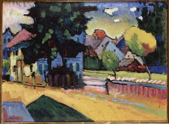 Landschaft mit grünem Haus