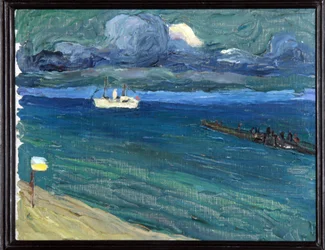Rapallo. Landschaft mit einem Dampfschiff